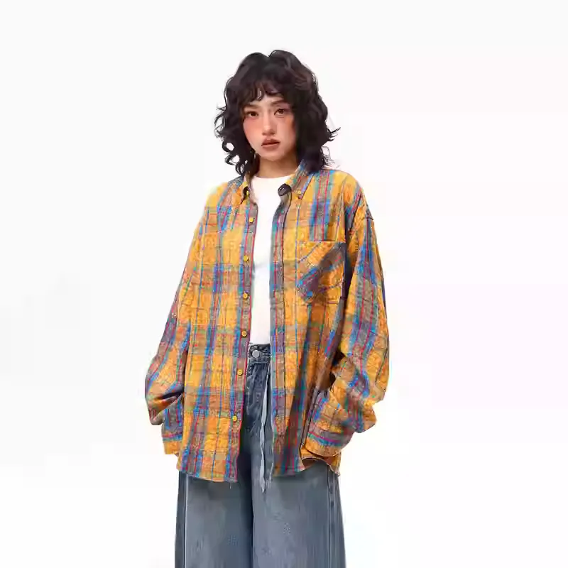 Plaid Shirt For Women Spring And Autumn - Yellow