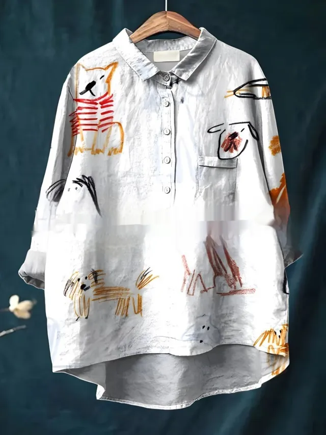 Casual Long Sleeve Shirt Animal Print Hawaiian Long Sleeve Blouse Acs22 M - Shop at LoveMi