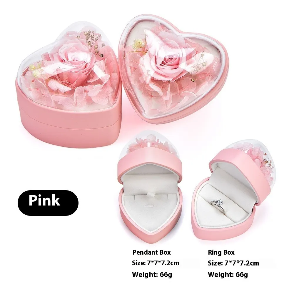 Valentine's Day Rose Preserved Fresh Flower Rings Pendants Storage Box - Pink Ring Box