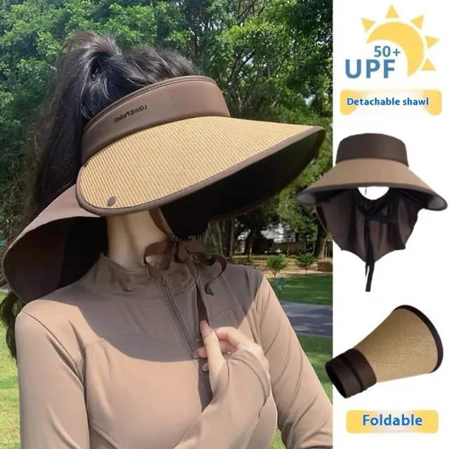 Plus sized Brim Sun proof Sun Protection Hat Women's Summer Shawl Neck Shawl Khaki - Shop at LoveMi