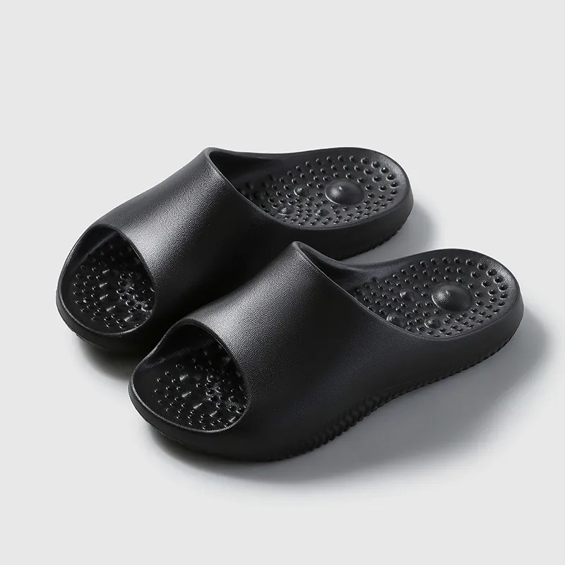 Anti-slip Home Slippers With Massage Sole Design Comfortable Non-slip House Shoes - Black