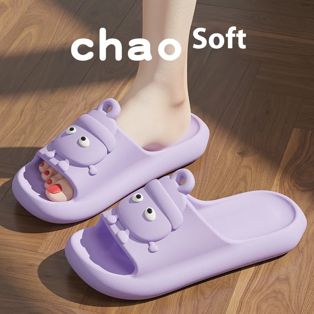 Cute Cartoon Slippers Non-slip Eva Slippers Female Couple House Shoes - Purple