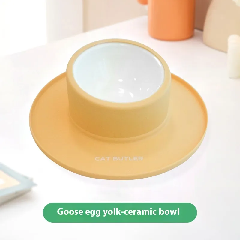 Cat And Dog Bowl Silicone Stainless Steel Pet Non-slip Leak-proof - Yellow Silicone Ceramic Bowl