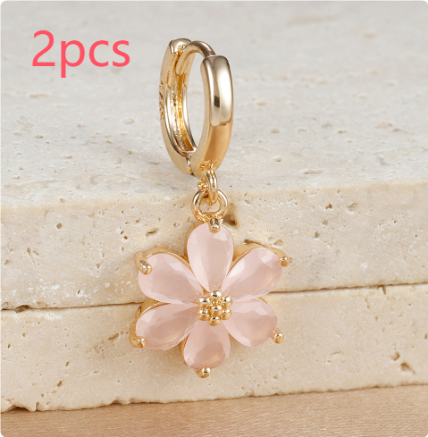 Simple Zircon Six-leaf Flower Pendant Earrings For Women