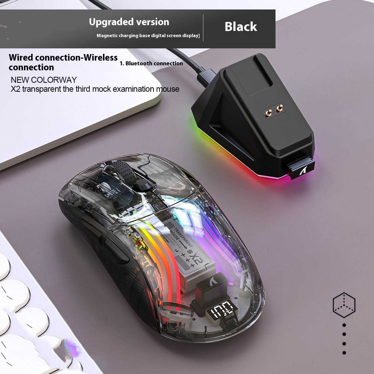 Trådløs Bluetooth Three-mode RGB Luminous Transparent - Miniatyr 2