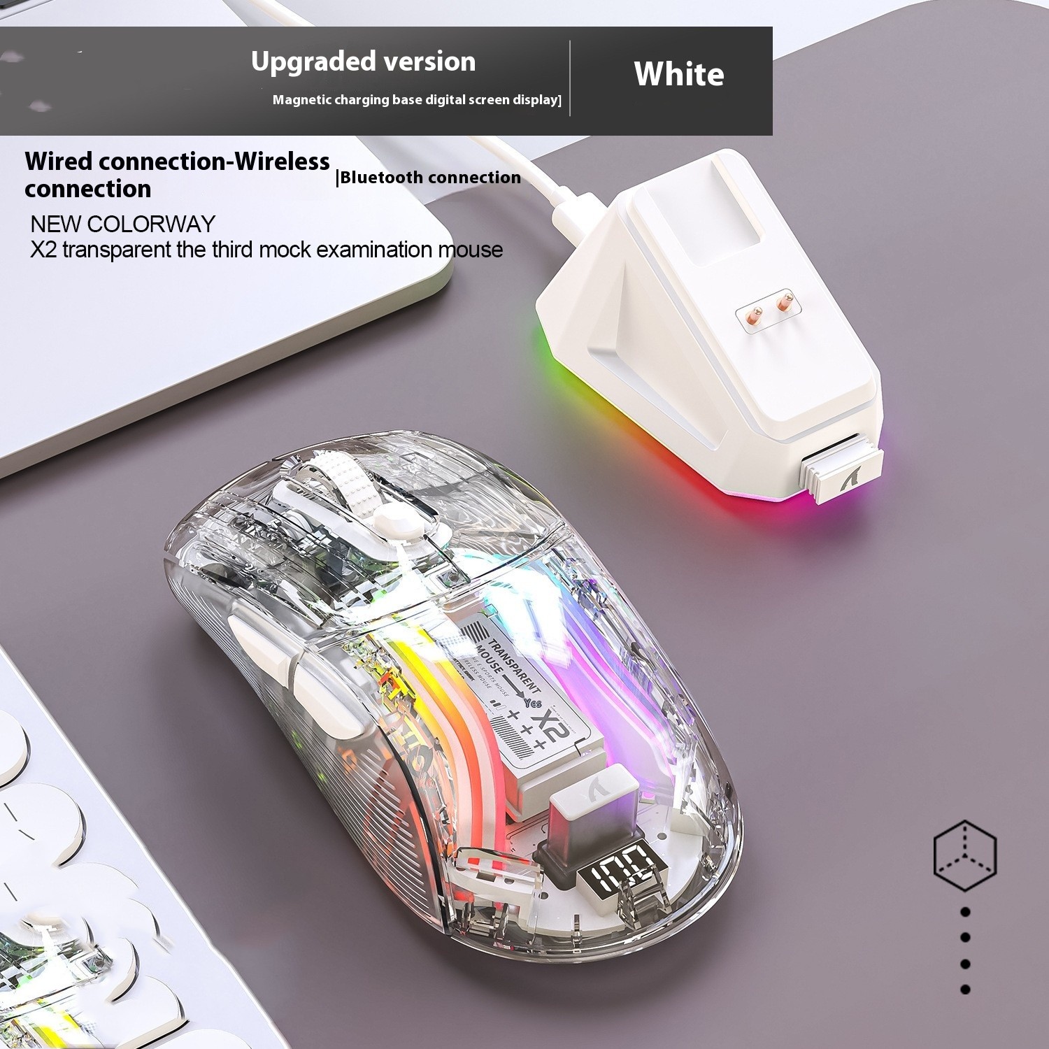 Trådløs Bluetooth Three-mode RGB Luminous Transparent - Bilde 1