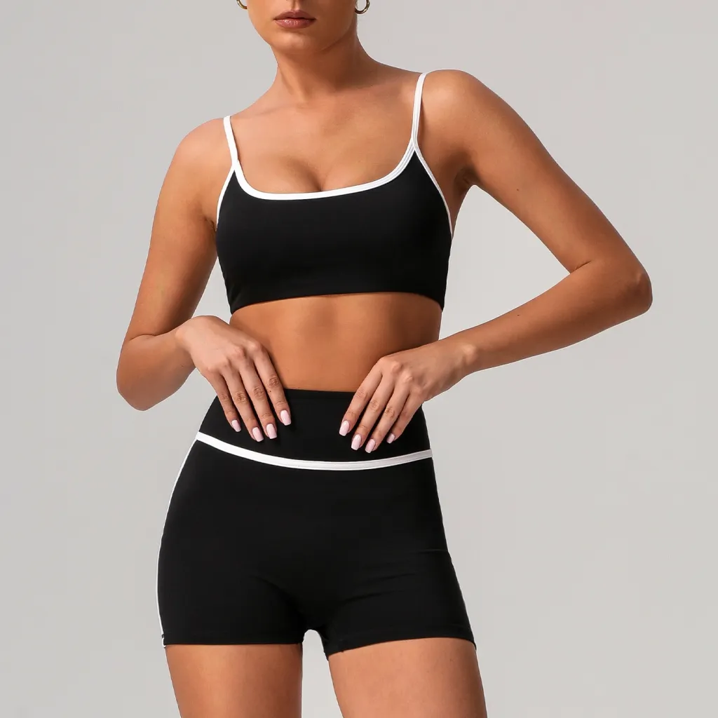New Quick-drying High Top Sports Suit Women's Contrast Color Beauty Back Tight - Black Shorts Bra