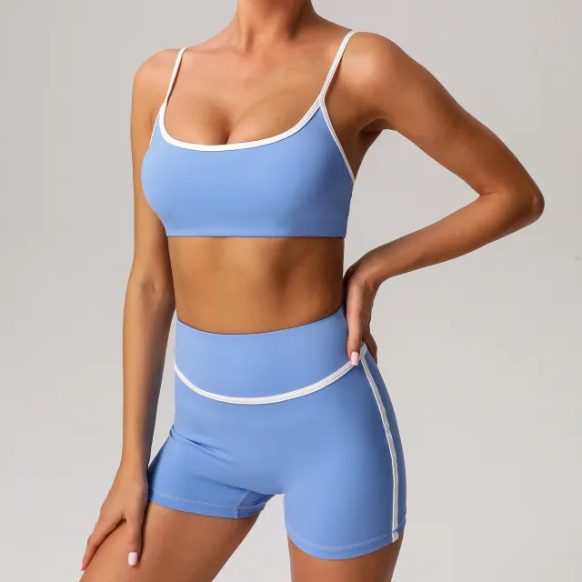 New Quick drying High Top Sports Suit Women's Contrast Color Beauty Back Tight Colorful Blue Shorts Bra - Shop at LoveMi