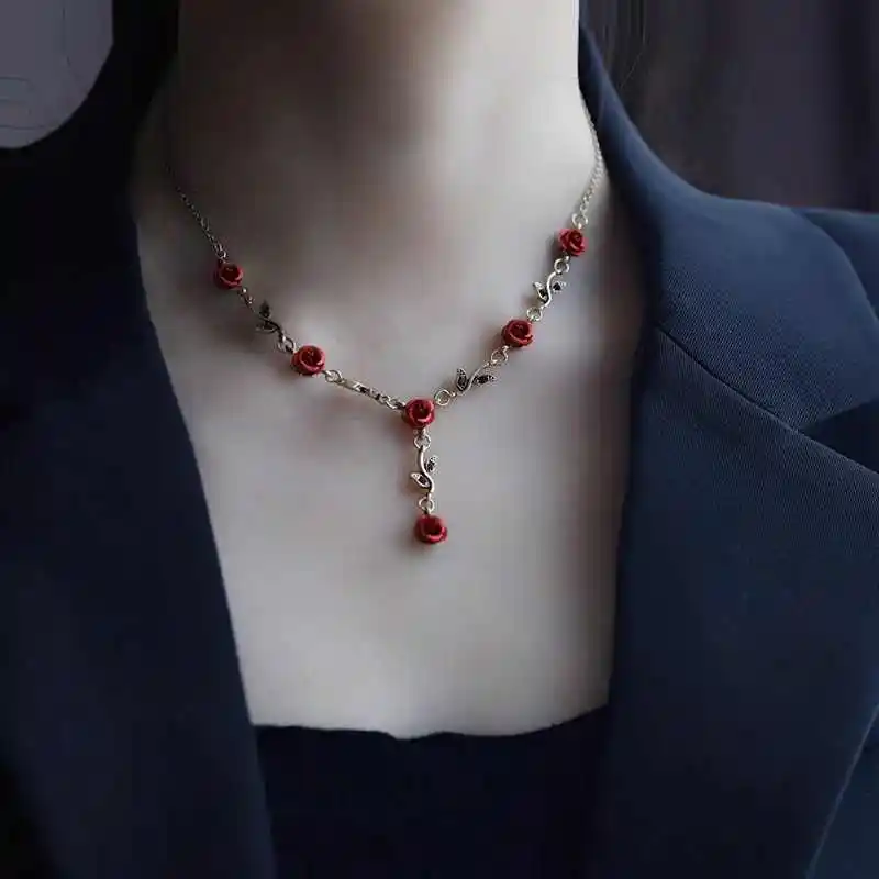 Romantic Rose Flower Bracelet Women's Vintage Clavicle Chain