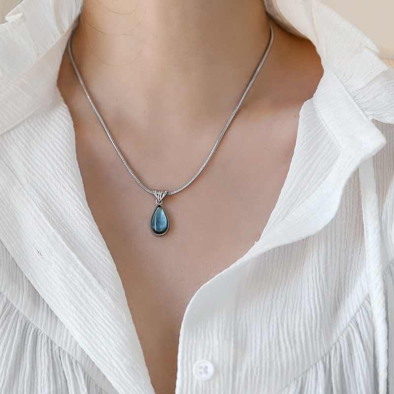 Green Blue Water Drop Pendant Vintage Olive Necklace For Women