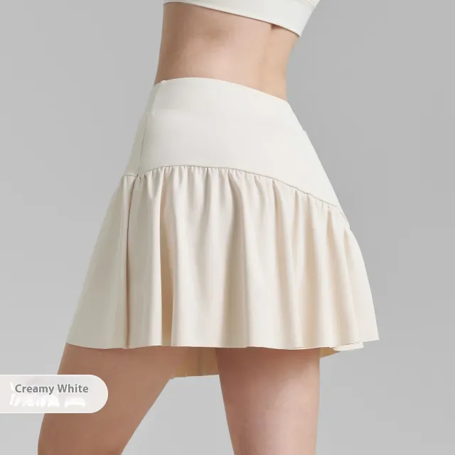 Pleated Fitness Yoga Skirts Sports Tennis Skirt Creamy White - Shop at LoveMi