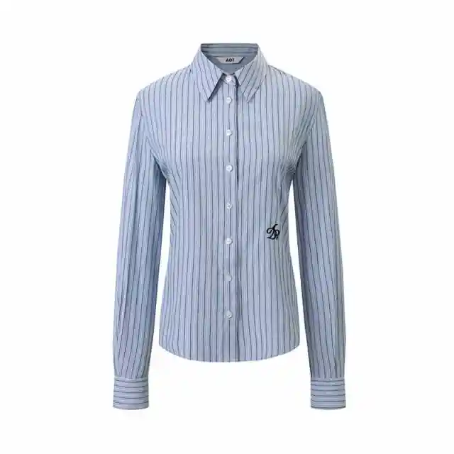 College Style Long Sleeve Shirt Waist tight Simple Top Blue Stripes - Shop at LoveMi