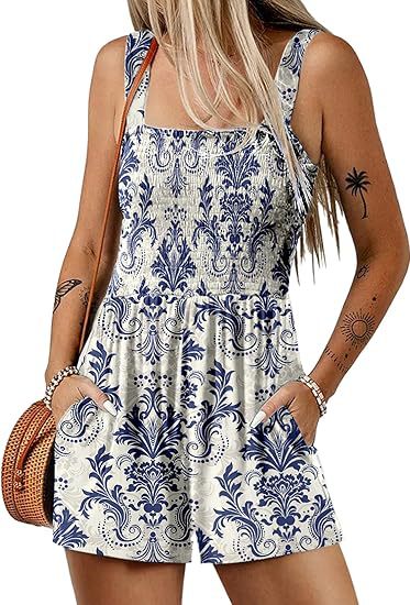 Womens Strappy Loose Dungarees Shorts Summer Romper Beach Jumpsuit Playsuit Size - Imagen 7 de 51