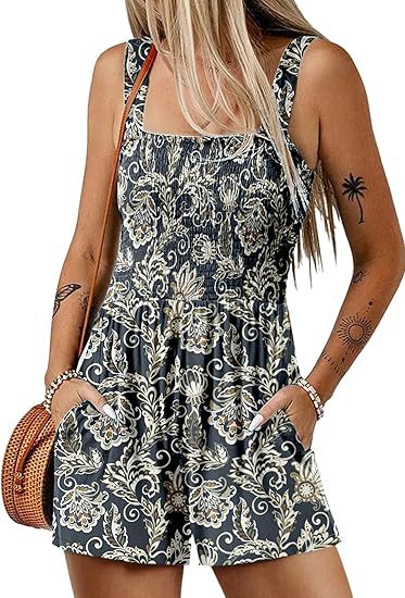 Womens Strappy Loose Dungarees Shorts Summer Romper Beach Jumpsuit Playsuit Size - Imagen 9 de 51