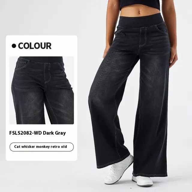 Women's High Waist Slimming Multi pocket Straight Loose Wide leg Jeans Dark Gray - Shop at LoveMi