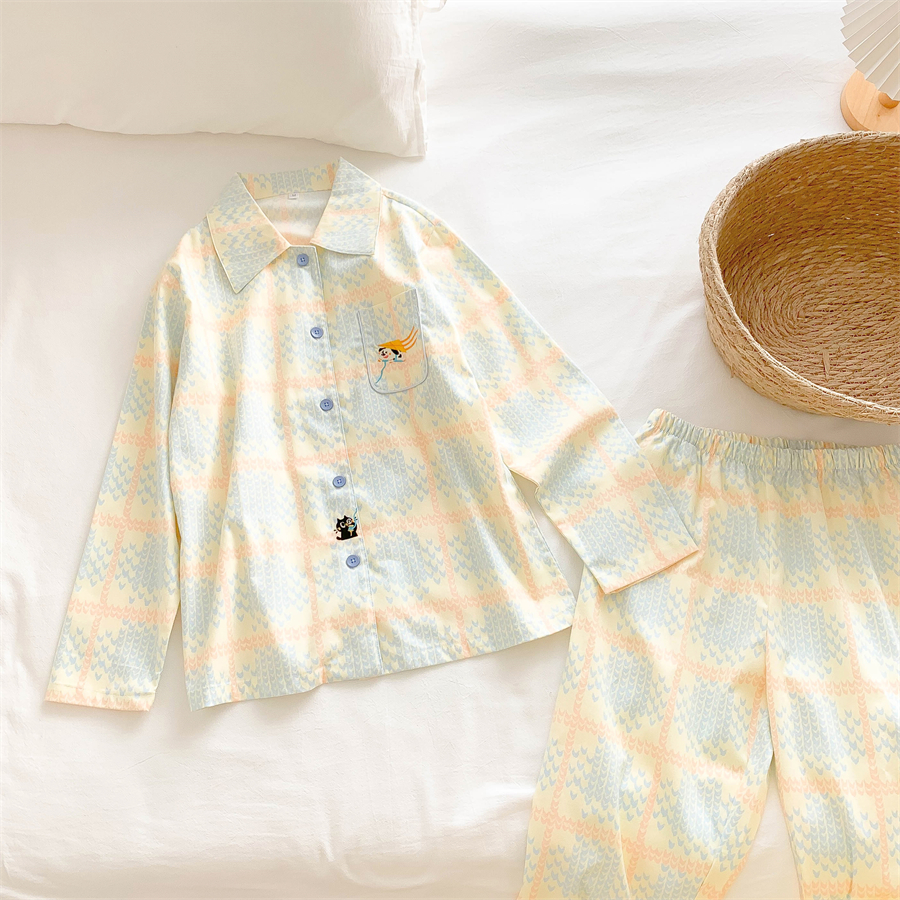 Cute Cartoon Home Wear Autumn And Winter Pure Cotton Brushed Pajamas