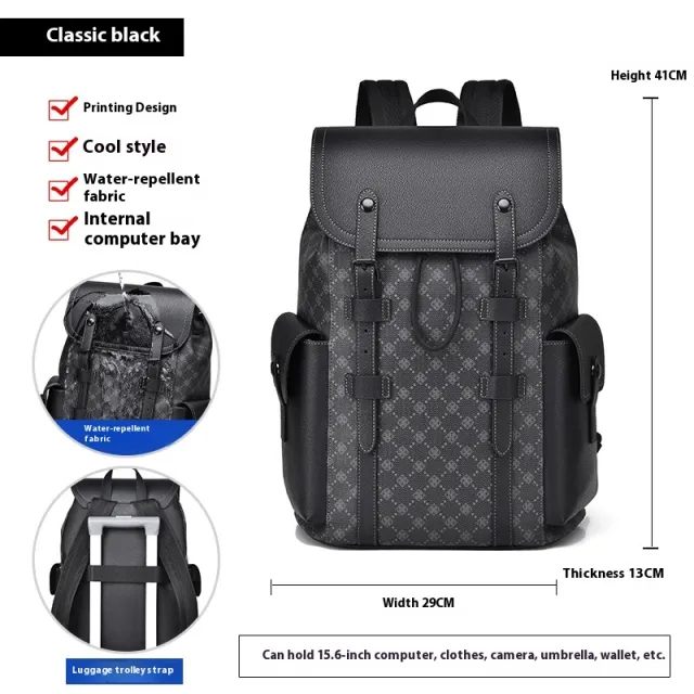Curved Shoulder Strap New Men's Casual Business Travel Backpack Black - Shop at LoveMi