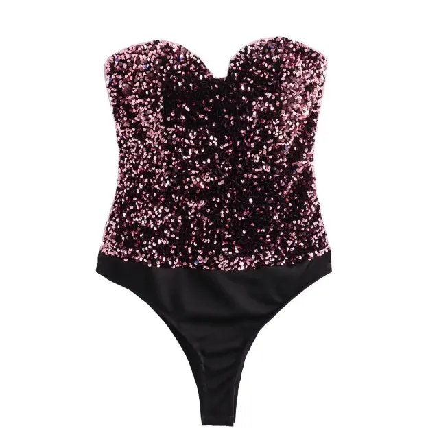 Women's Fashion Tube Top Sequins Jumpsuit Purplish Red - Shop at LoveMi