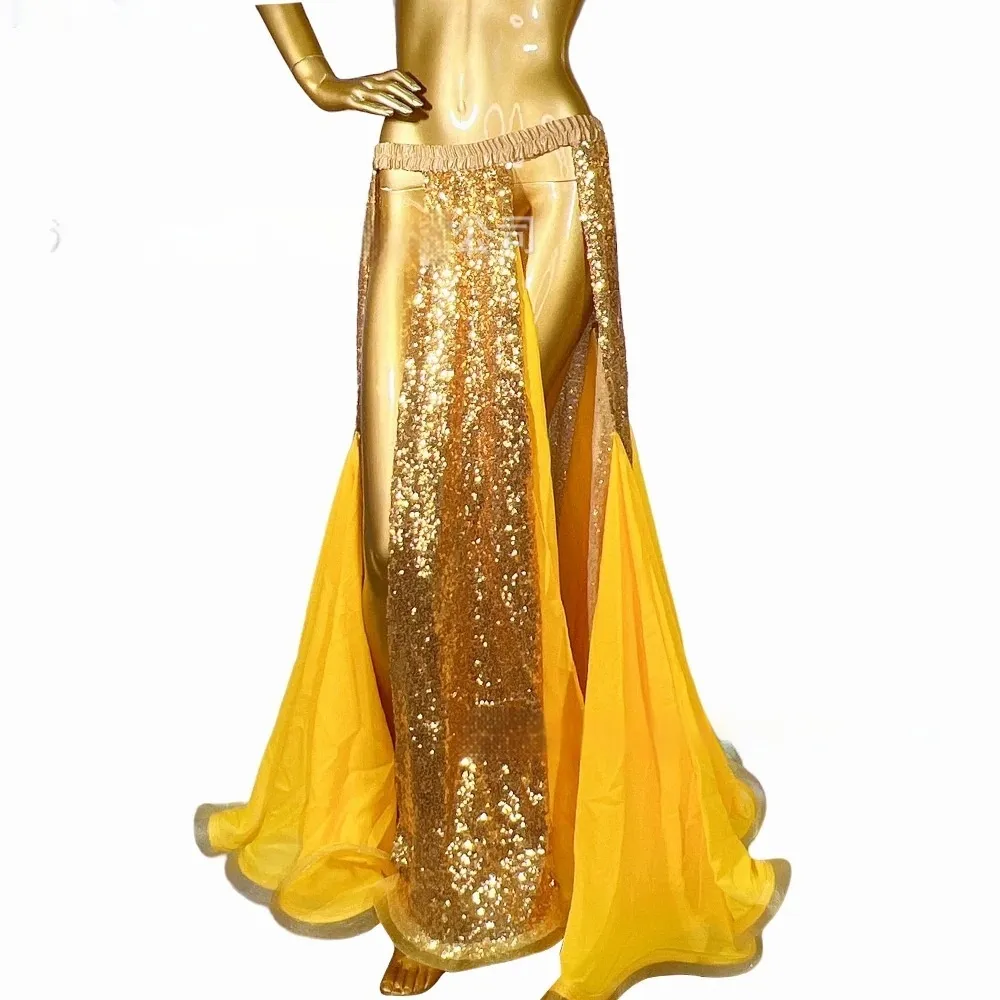 Women's Fashionable Sequins Split Dance Skirt - Gold