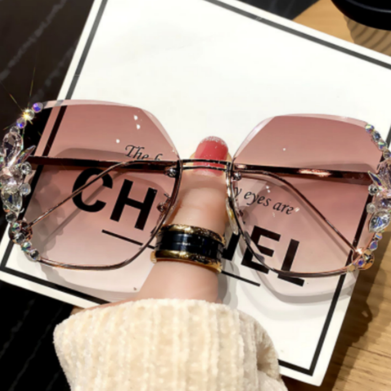 Rhinestone Sunglasses Frameless Sun Protection Against Purple