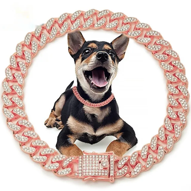 Metal Diamond Pet Dog Leash Cat Cuban Collar Rose Gold - Shop at LoveMi