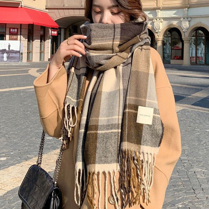 Fashion Plaid Scarf For Women Winter Warm Thickened Long Scarf
