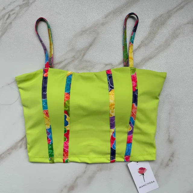 Colorful Thread Stitching Nude Feel Fashion Exercise Bra Vest Yoga Clothes Suit Green - Shop at LoveMi