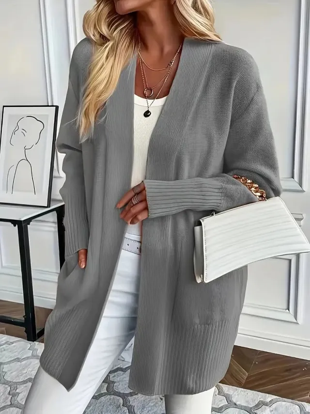 Plus Size Women's Solid Color Knit Casual Simple Cardigan Grey - Shop at LoveMi