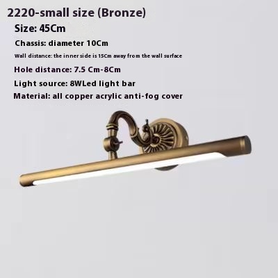 All Copper European Mirror Front Lamp Bathroom Bathroom