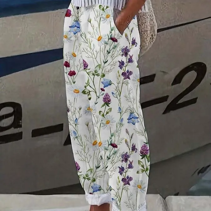 Women's Digital Printing Bubble Crepe Trousers - X Style-L