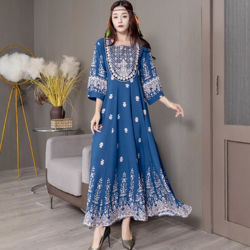 Bohemian Style Dress Ethnic Style Embroidered Large Swing Skirt