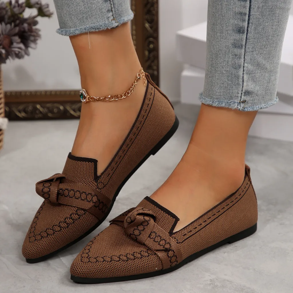Bowknot Breathable Flat Shoes Women - Brown
