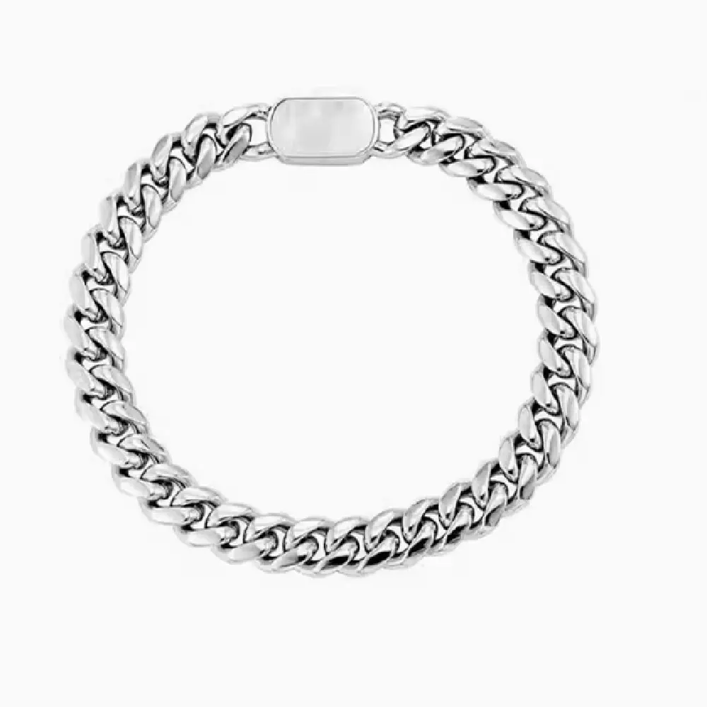 Cuban Link Chain Bracelet with Shell Accent Buckle