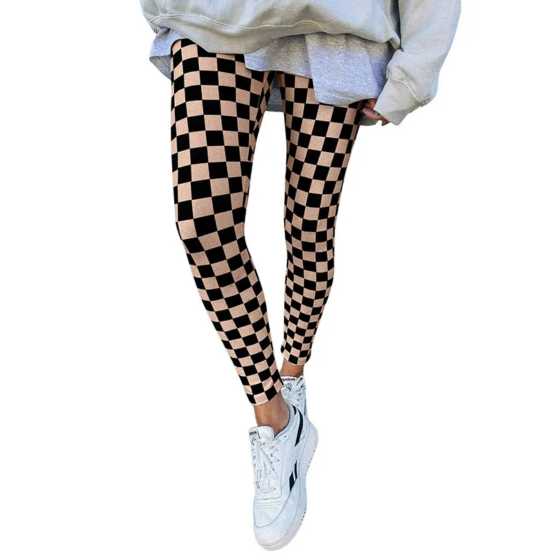 Women's Slim-fit European And American Fashion & Trend Printed Plaid Leggings - Lc761585P1620