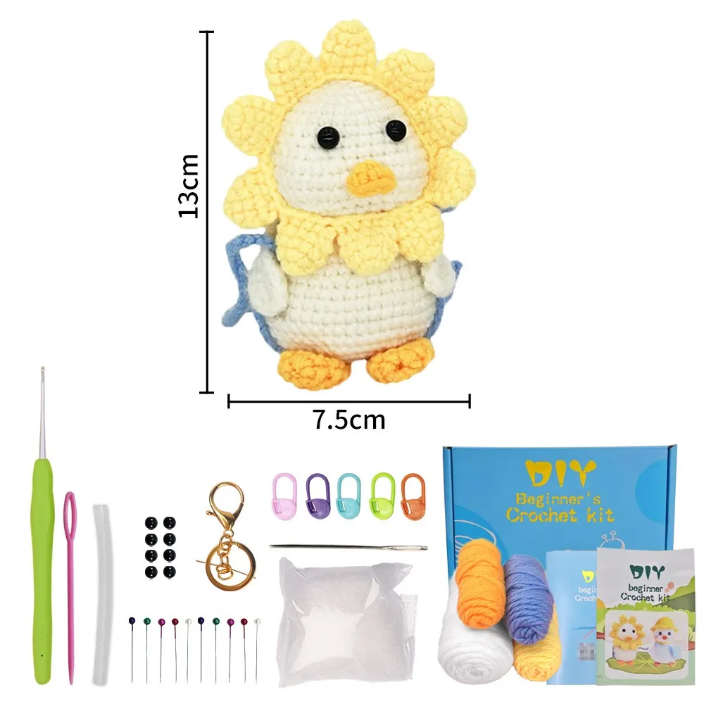Red Embroidery Handmade Crochet Material Package English Video Wool Knitting Doll - Petal Duck Type A