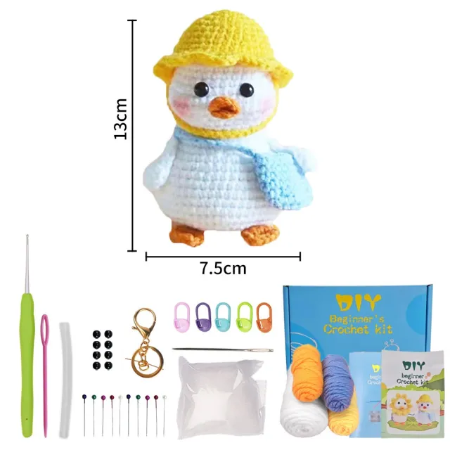 Red Embroidery Handmade Crochet Material Package English Video Wool Knitting Doll Travel Duck Type B - Shop at LoveMi