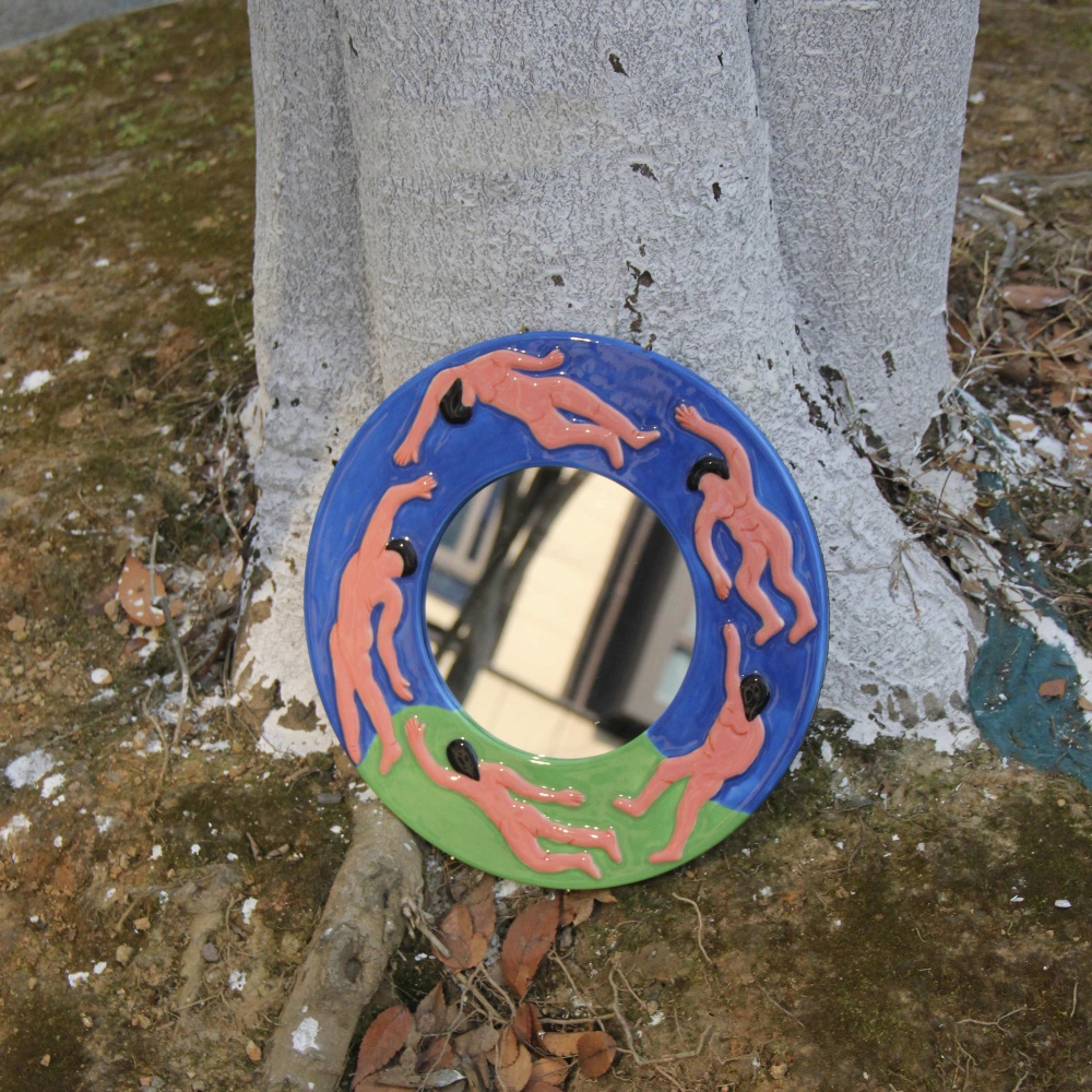 Hand Painted Art Ceramic Mirror Living Room Bedroom Comb Makeup Mirror