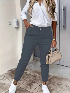Double Oblique Washed Cotton Fabric Pocket Slim Fit Fashion Casual Cropped Pants - Grey - View 1