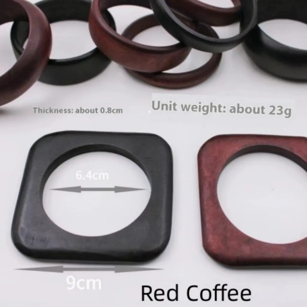 Square Bracelet Geometric Wooden Vintage - Red Coffee