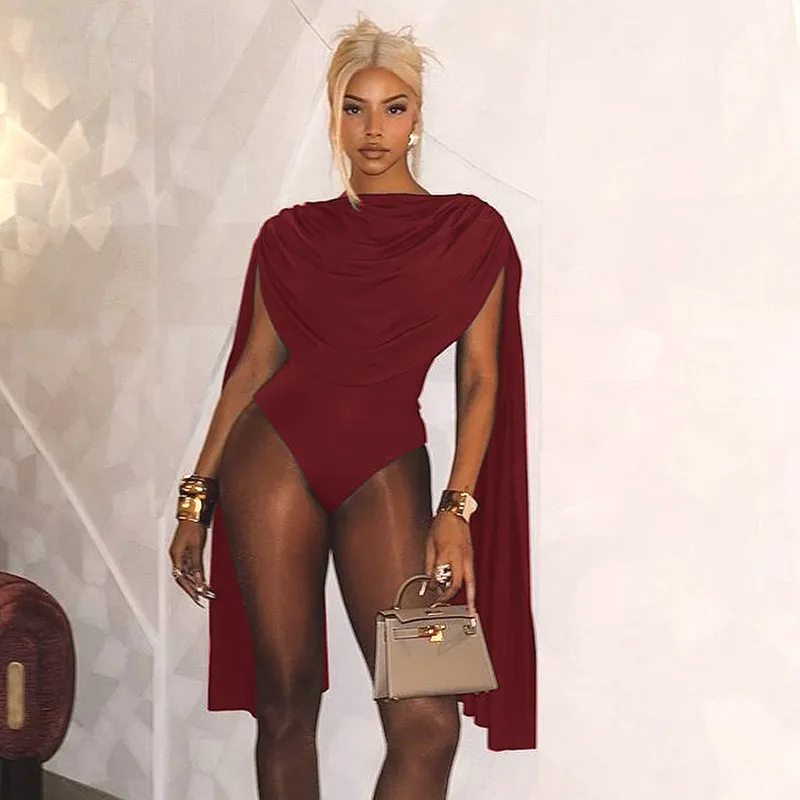 Slim Fit Swing Collar Bottoming Top Long Sleeve Jumpsuit - Red