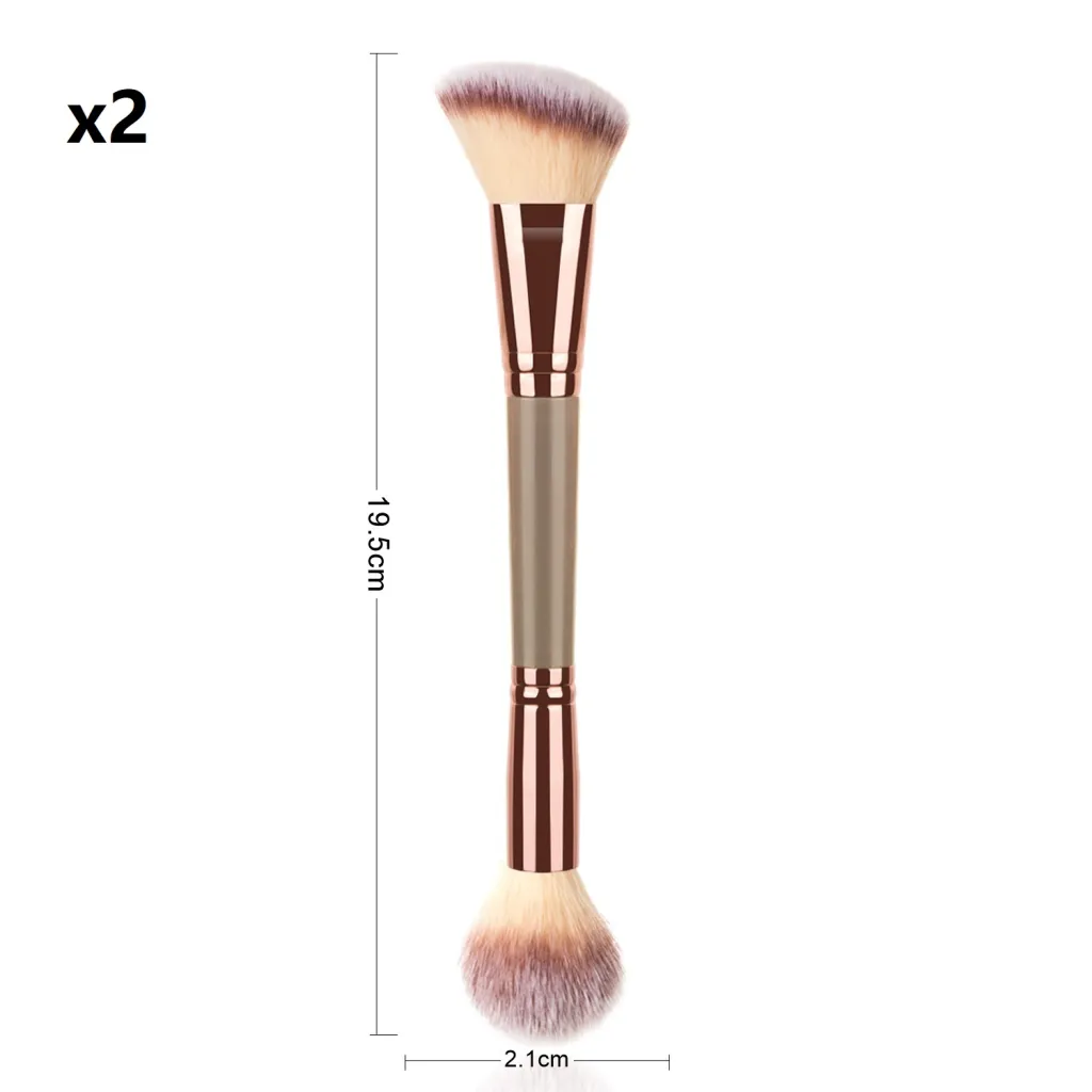 Soft Wool Portable Makeup Double-headed Copper Tube Highlight Brush - 2Pcs
