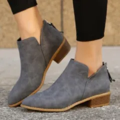 Leather Booties Women's Zipper Suede Ankle Boots Women's Martin Boots - Grey - View 1