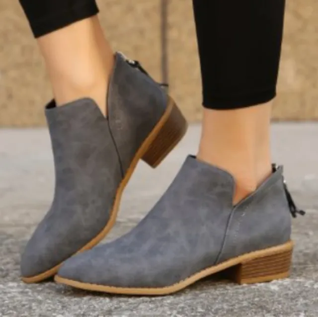 Leather Booties Women's Zipper Suede Ankle Boots Women's Martin Boots Grey - Shop at LoveMi