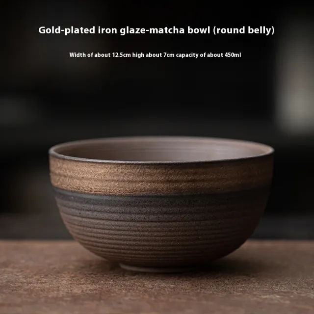 Gilding Iron Glaze Song Dynasty Vintage Matcha Tools Matcha Bowl Round Belly - Shop at LoveMi