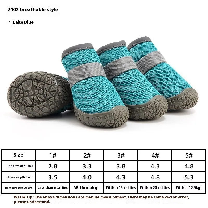 Waterproof, Non-slip, Wear-resistant Breathable Dog Shoes - Lake Blue Breathable