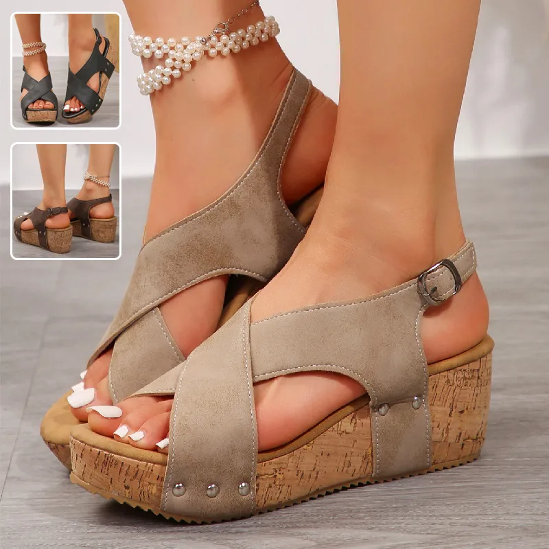 Women's Rivet Wedges Snadals Thick Bottom Fish Mouth Shoes