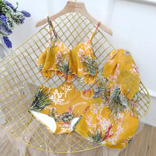 New Women Push Up One piece Triangle Belt Large Veils Couple Swimwear Yellow - Shop at LoveMi