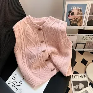 Vintage Twist Knitted Waistcoat Pink - Shop at LoveMi