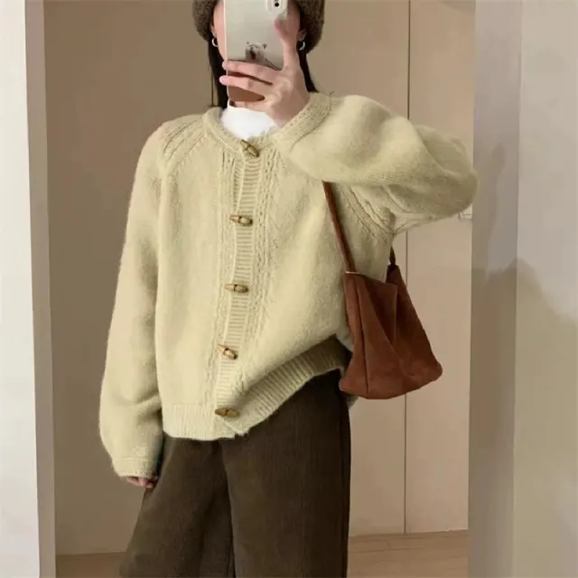 Hooded Sweater Coat Women's Unique Chic Design Is Extremely Beautiful Horn Button Khaki - Shop at LoveMi