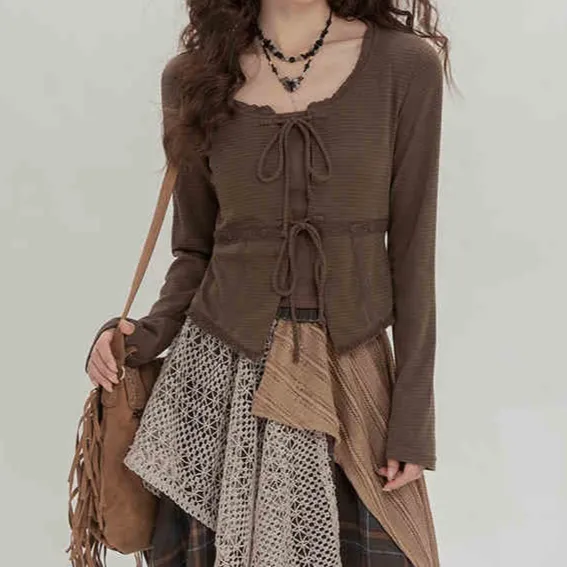 Retro Minority Irregular Plaid A Line Skirt Women Coffee Top - Shop at LoveMi